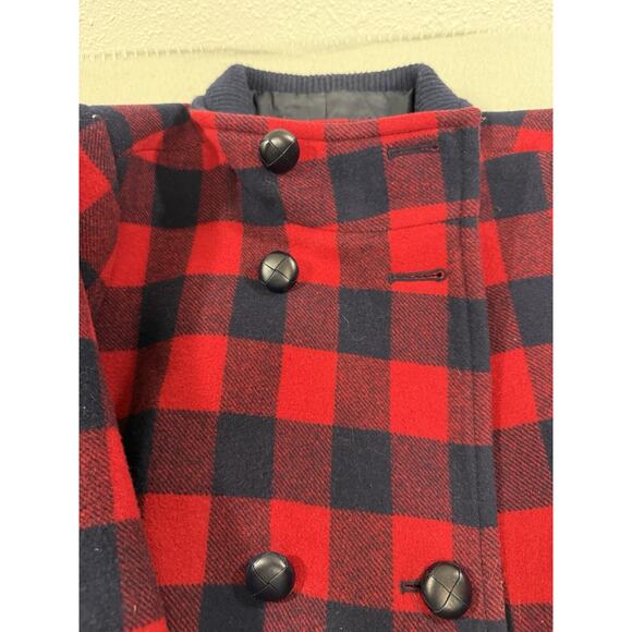 Talbots Womens Pea Coat Red Buffalo Plaid Lined Wool Jacket Sz L 14 Petite Navy - Picture 13 of 16
